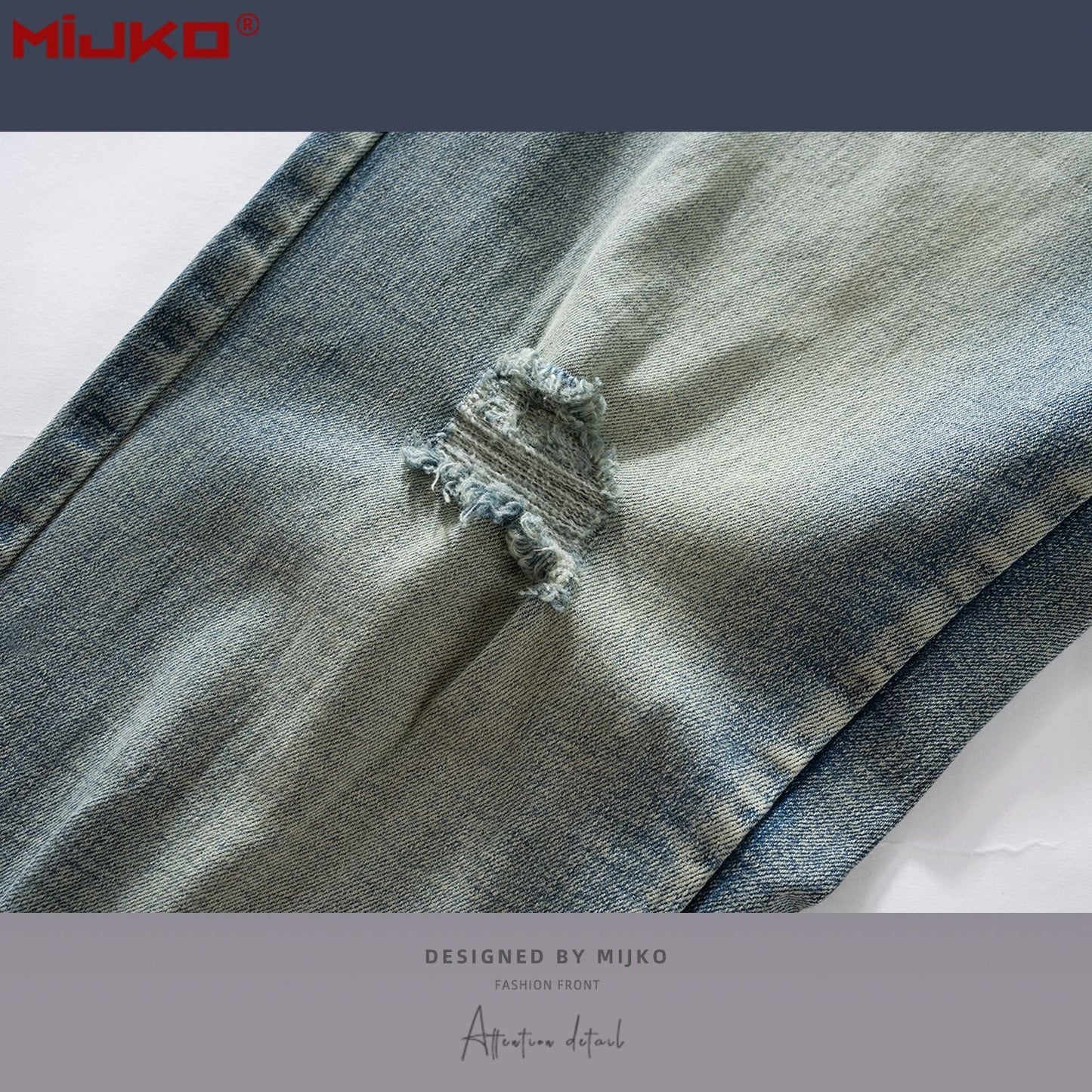 MIJKO Mens Vintage Pants Slim Fit Wash Old Ripped Blue Jeans