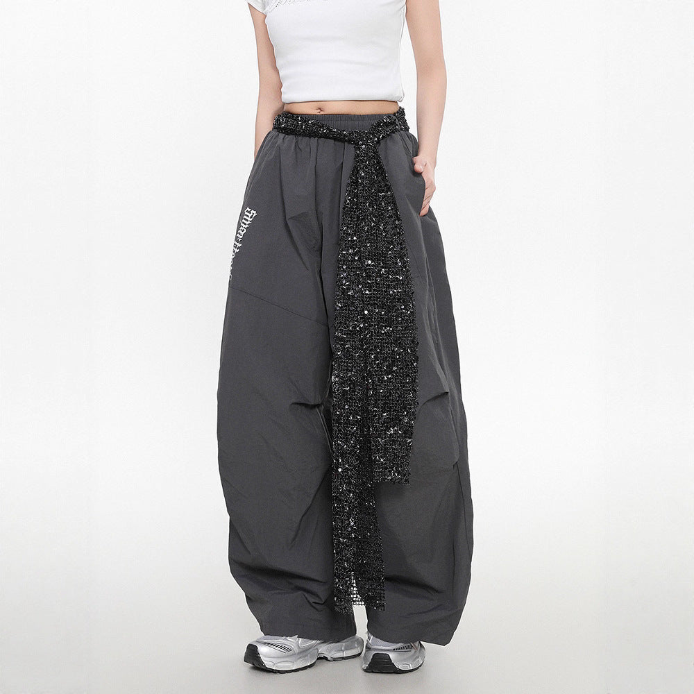 Women casual pants sequin straps
