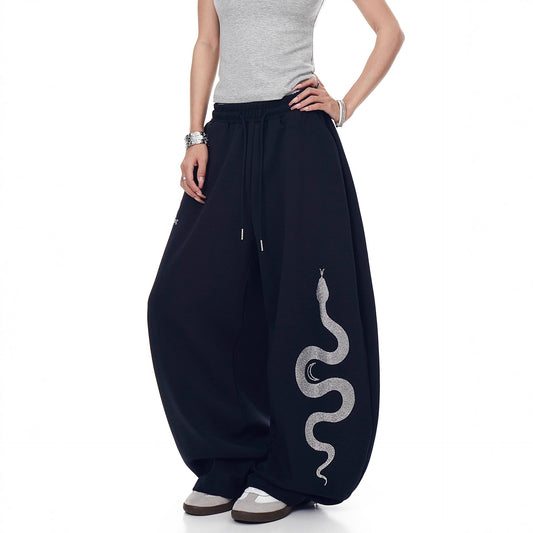 Women casual pant hot diamond snake print summer loose