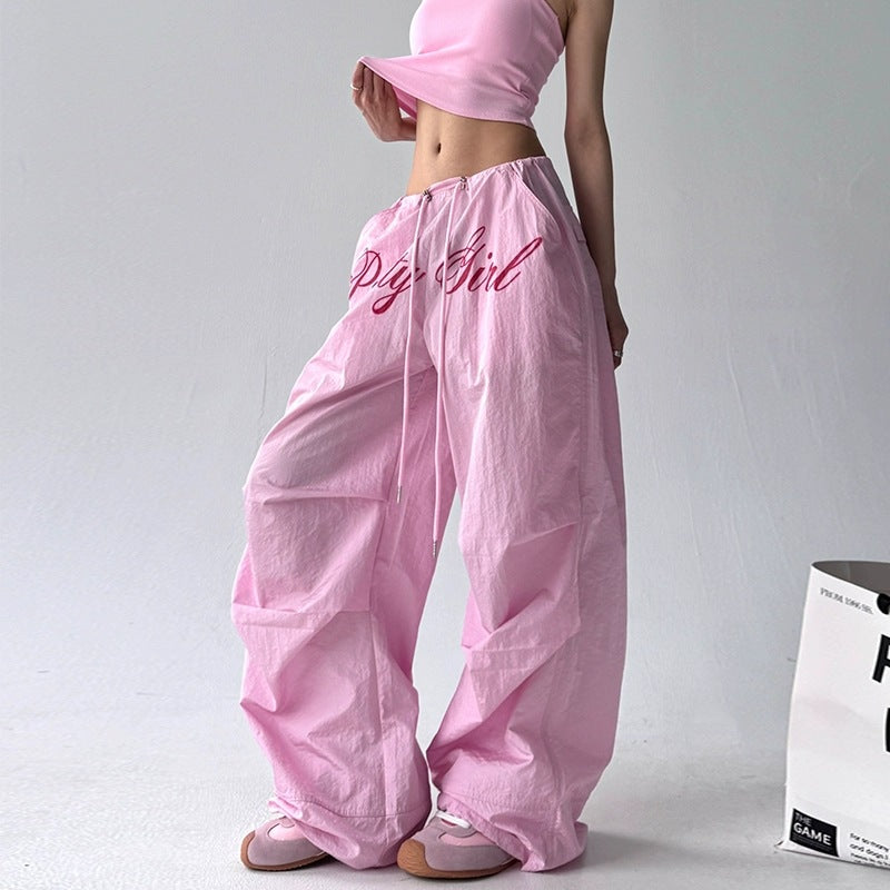 Women casual pants overalls summer retro loose wide-leg pants