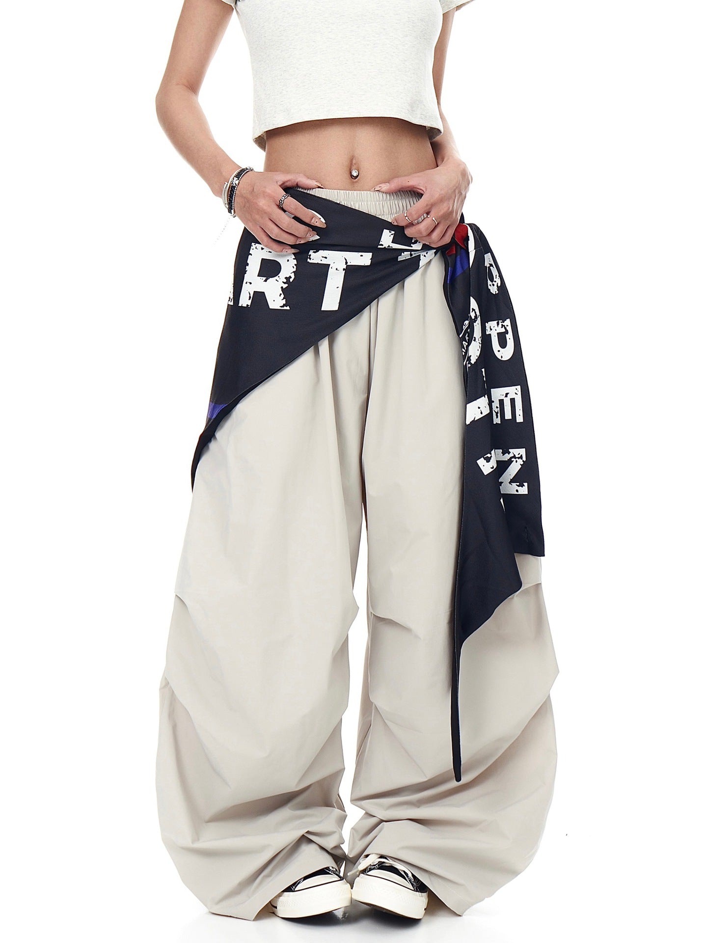 Women casual pants retro hip hop scimitar pants overalls wide leg pants