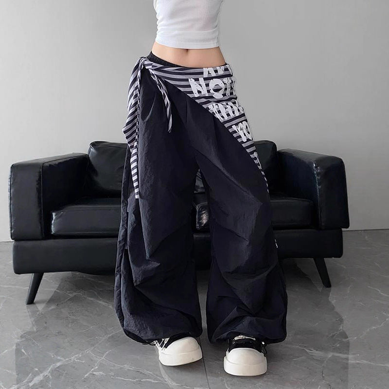 Womens casual pants vintage striped hip hop scimitar pants