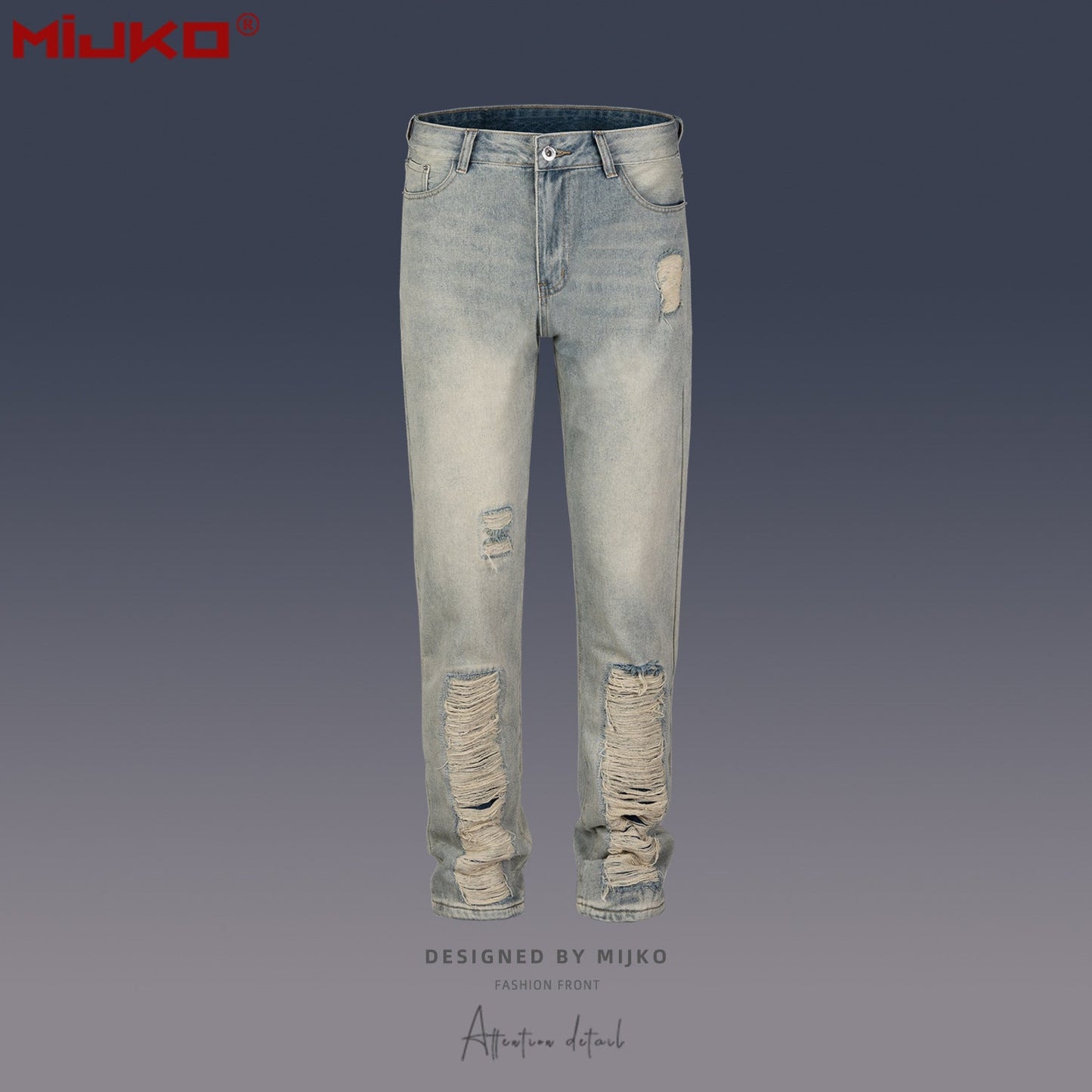MIJKO Mens Vintage Pants Old Ripped Slim Jeans