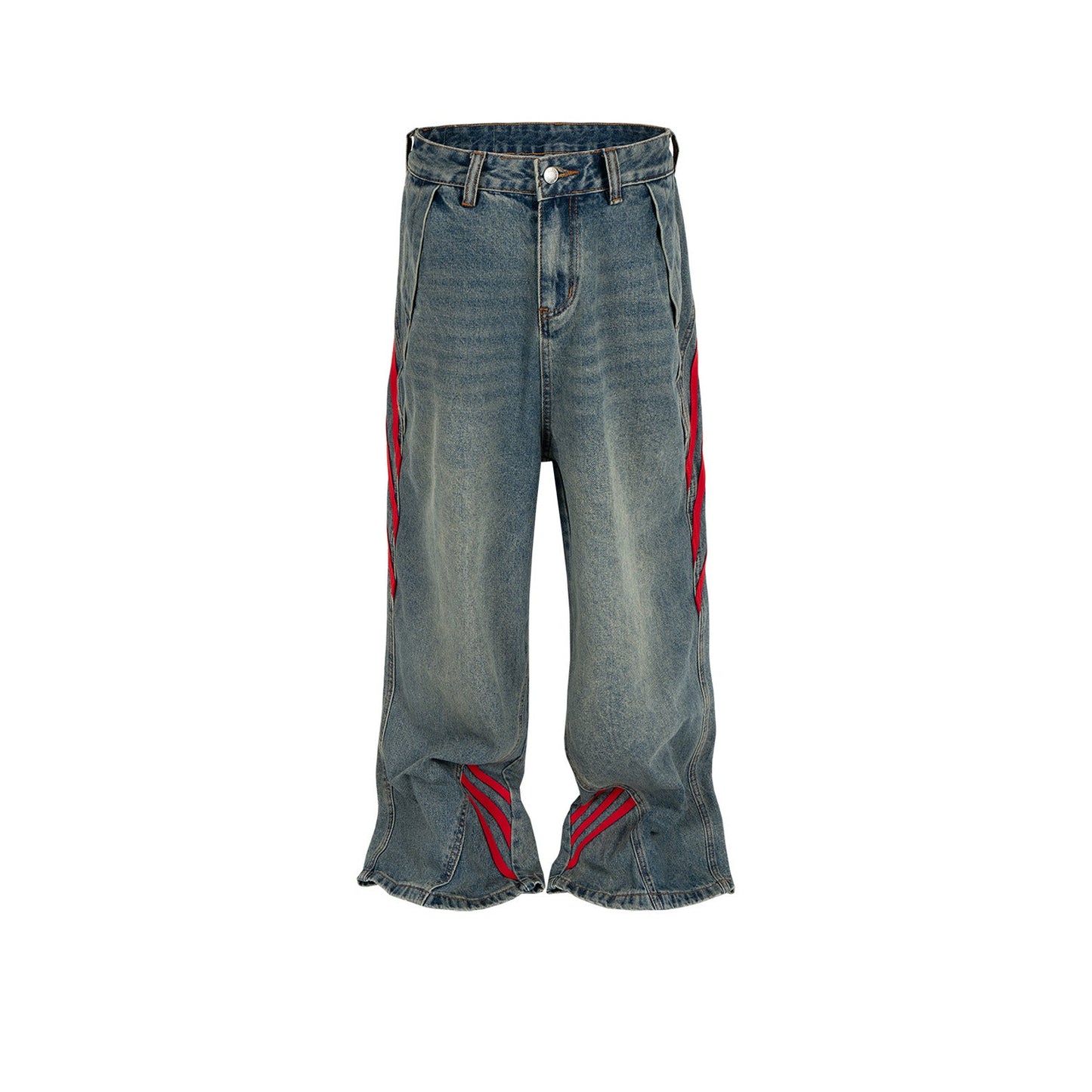 MIJKO Men's Vintage Pants MIJKO Jeans Splicing Men's and Women's Button Pants Long Pants