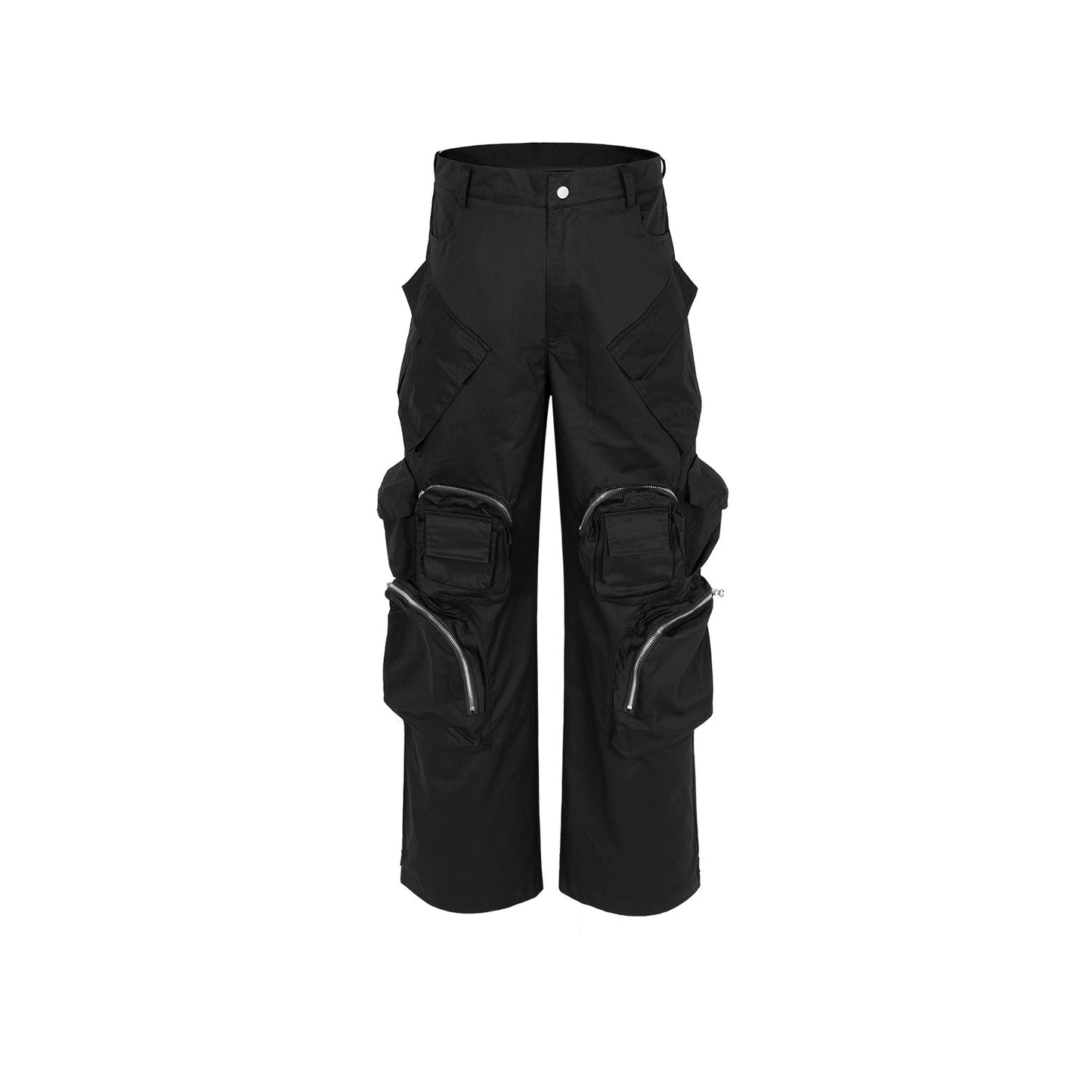 MIJKO Men Vintage Pants MIJKO Casual Pants Functional Multi-Bag Wide Leg Pants
