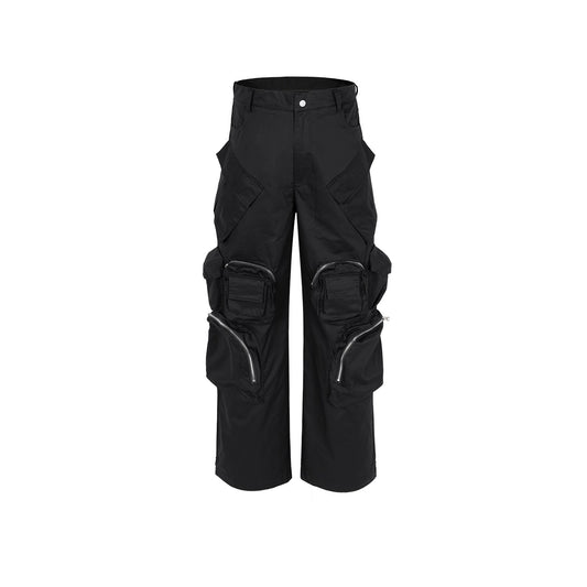 MIJKO Men Vintage Pants MIJKO Casual Pants Functional Multi-Bag Wide Leg Pants