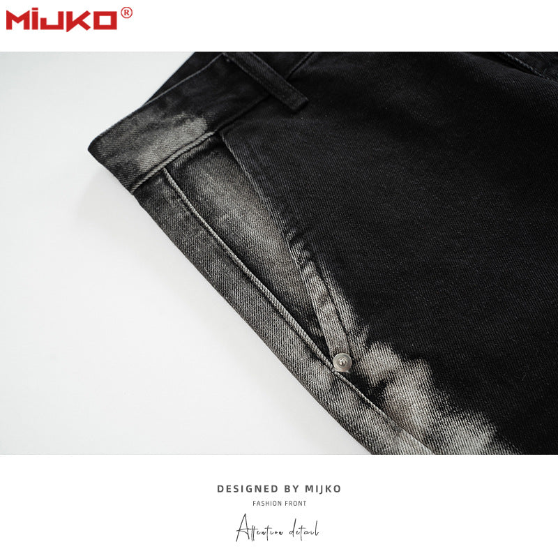 MIJKO Mens Vintage Pants Washed Old Bootcut Jeans
