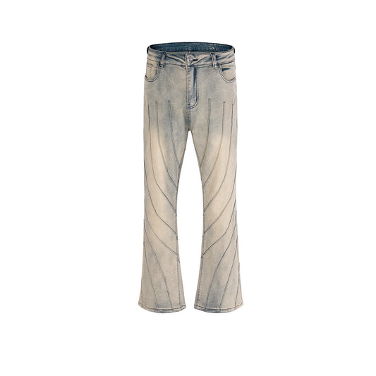 MIJKO Men's Vintage Pants MIJKO Washed Old Trousers Men's and Women's Textured Splicing Jeans