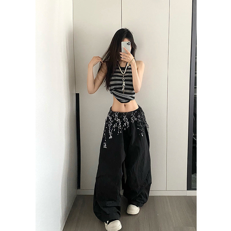 Women casual pants tassel sequin fart curtain loose
