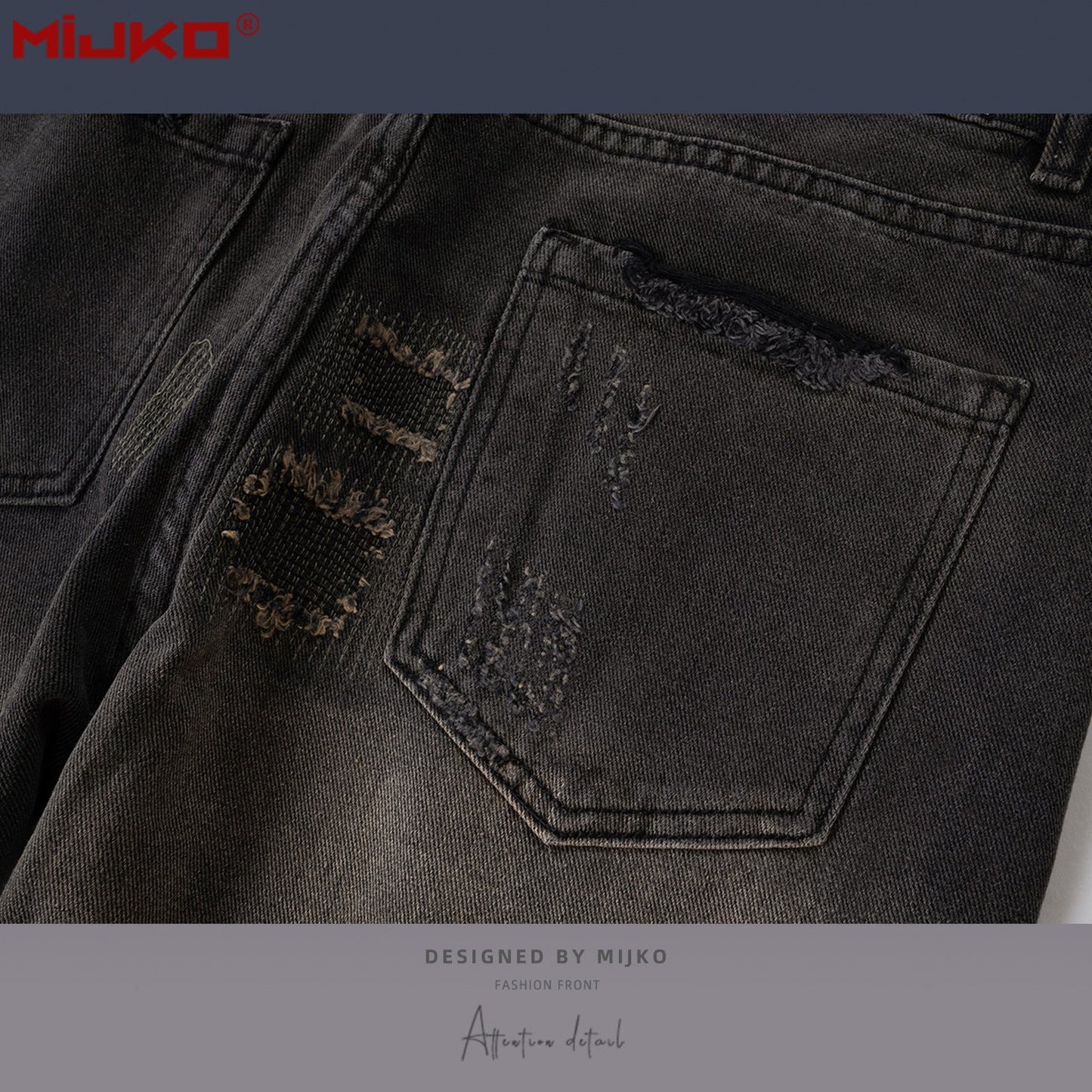 MIJKO Mens Vintage Pants Vintage Patch Unisex Jeans