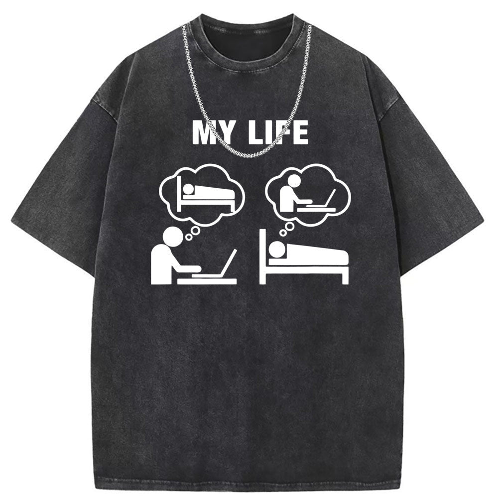 Men T Shirts Crew neck short sleeve T-shirt washed old American style