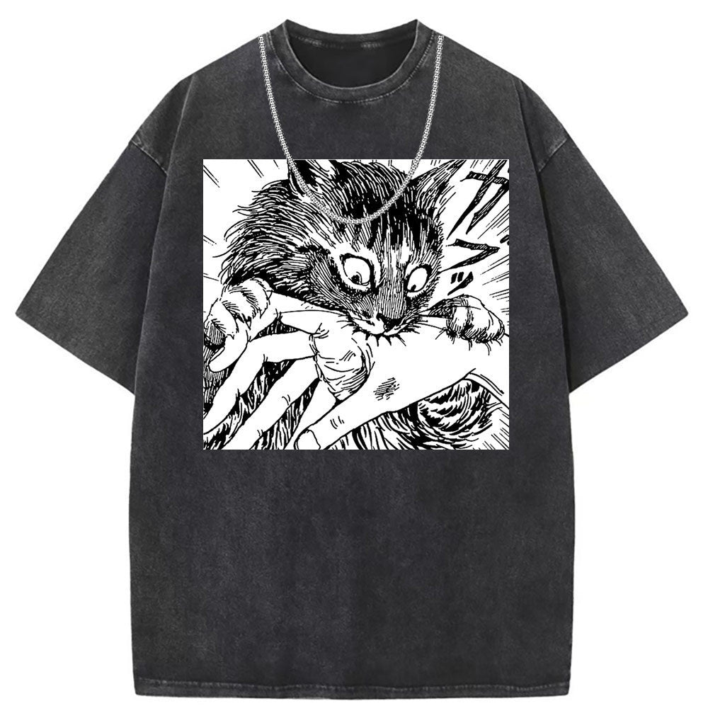 Mens T Shirts Washed Old Punk Short Sleeve T-Shirts