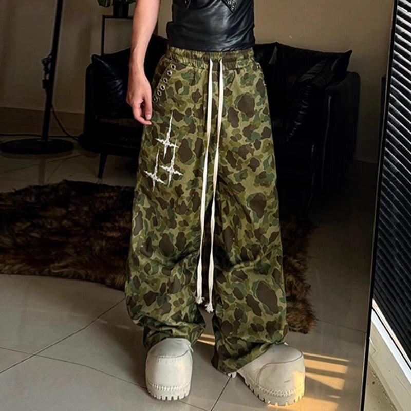 Womens casual pants leopard hip hop camouflage pants loose wide leg cargo pants