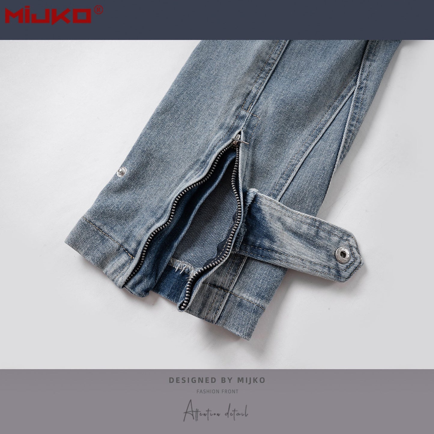 MIJKO Mens Vintage Pants Slim-Fit Zip Wide-Foot Jeans