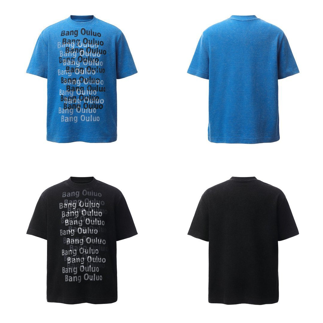 Men t shirts retro waffle grids printing distressedloose short sleeves