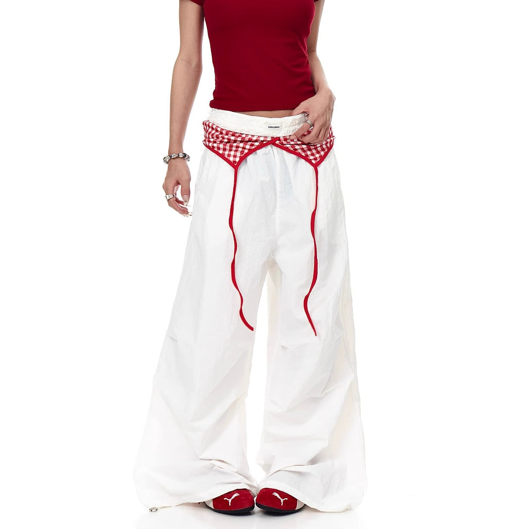 Women casual pant summer loose belt fart curtain pleats