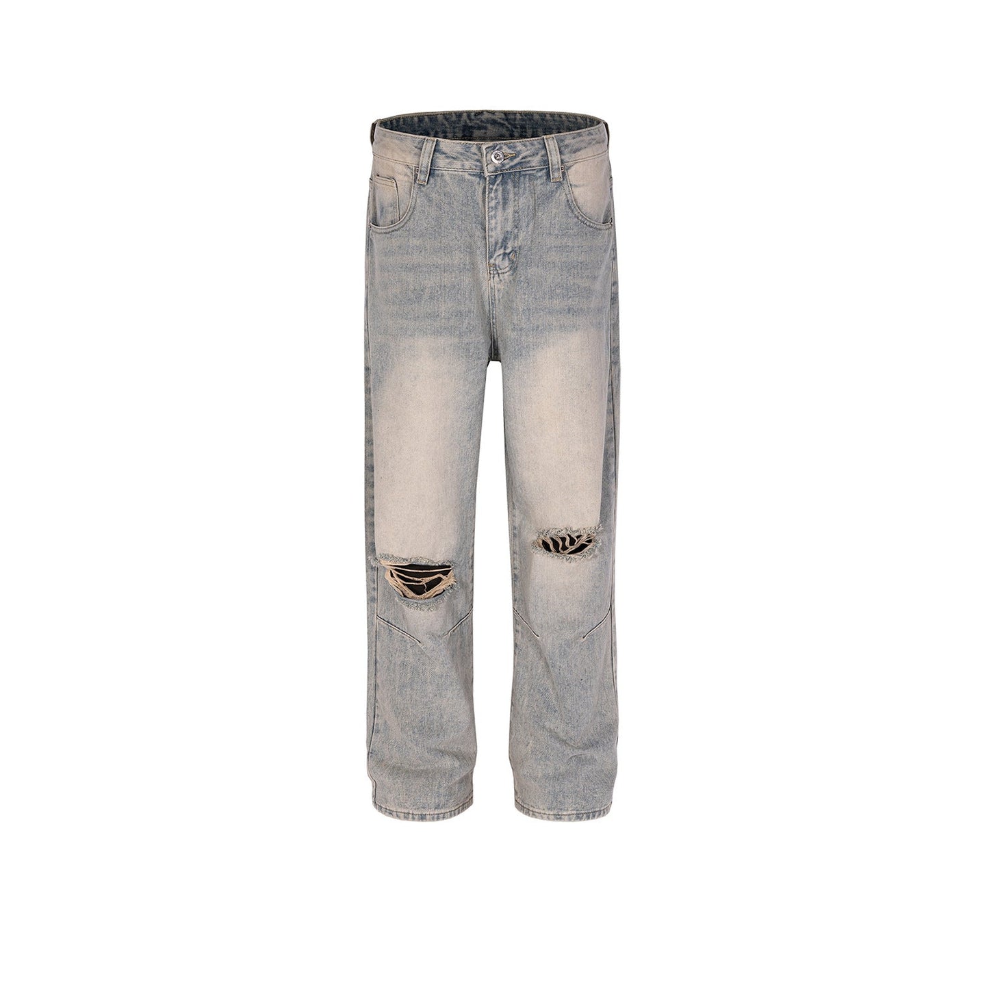 MIJKO Men Vintage Pants MIJKO Washing Water Old Slim-fit Long Pants Straight Blue Jeans