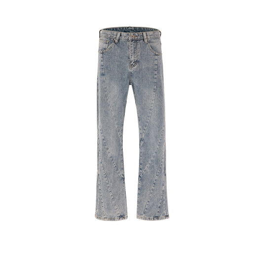 MIJKO Men Vintage Pants MIJKO washed old trousers spliced micro-pull jeans