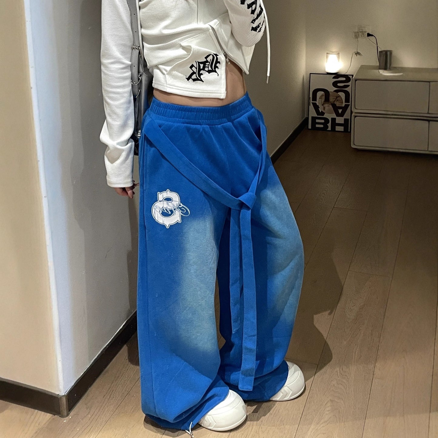 Women casual pant strap retroloose