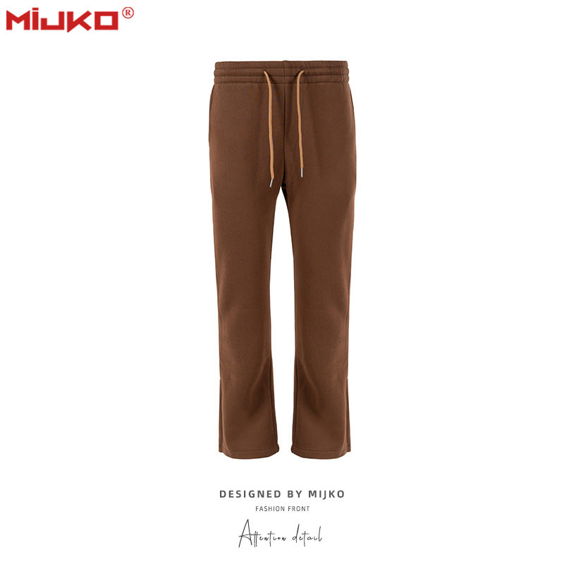 MIJKO Men's Vintage Pants Zip-up Pants Casual Plush Pants