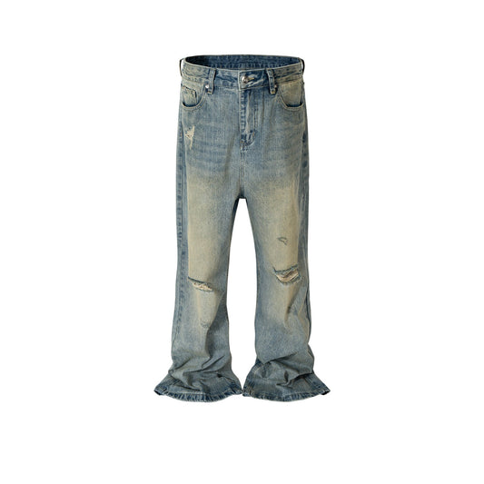 MIJKO Men's Vintage Pants MIJKO Men's Clothing Women's Washed Old Trousers Men's and Women's Blue Jeans