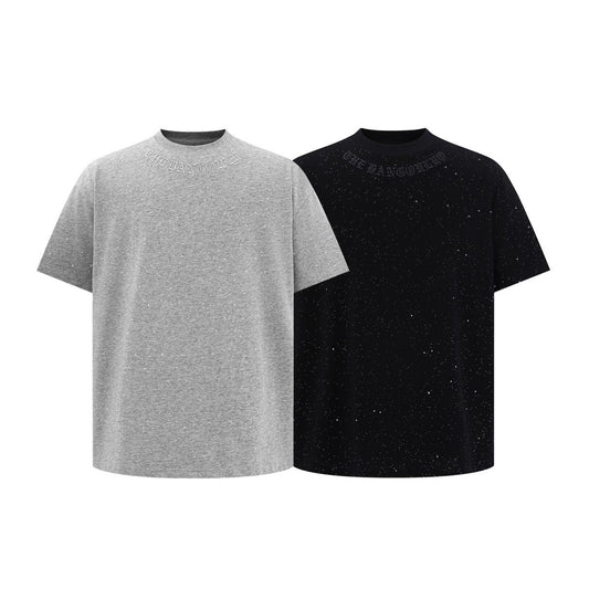 Men t shirts summer glitter deconstructed embroiderloose round neck short sleeves