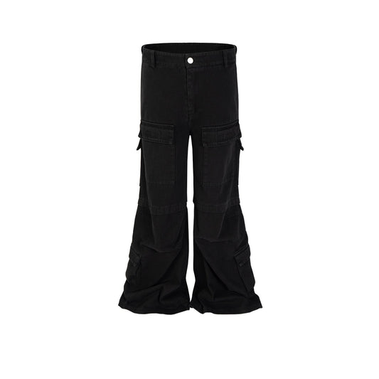 MIJKO Mens Vintage Pants Black Hip Hop Unisex Bootcut Mainstream Fashion Pants