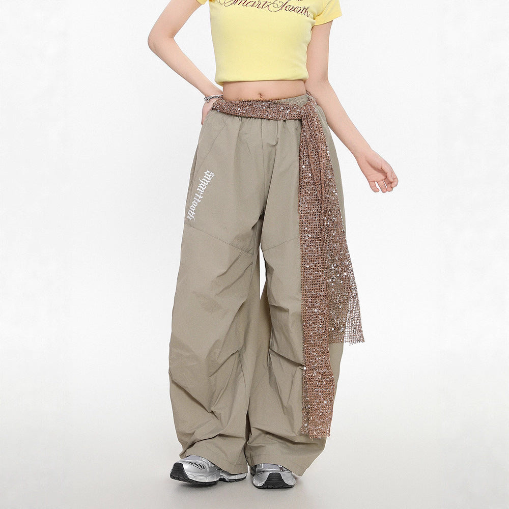 Women casual pants sequin straps