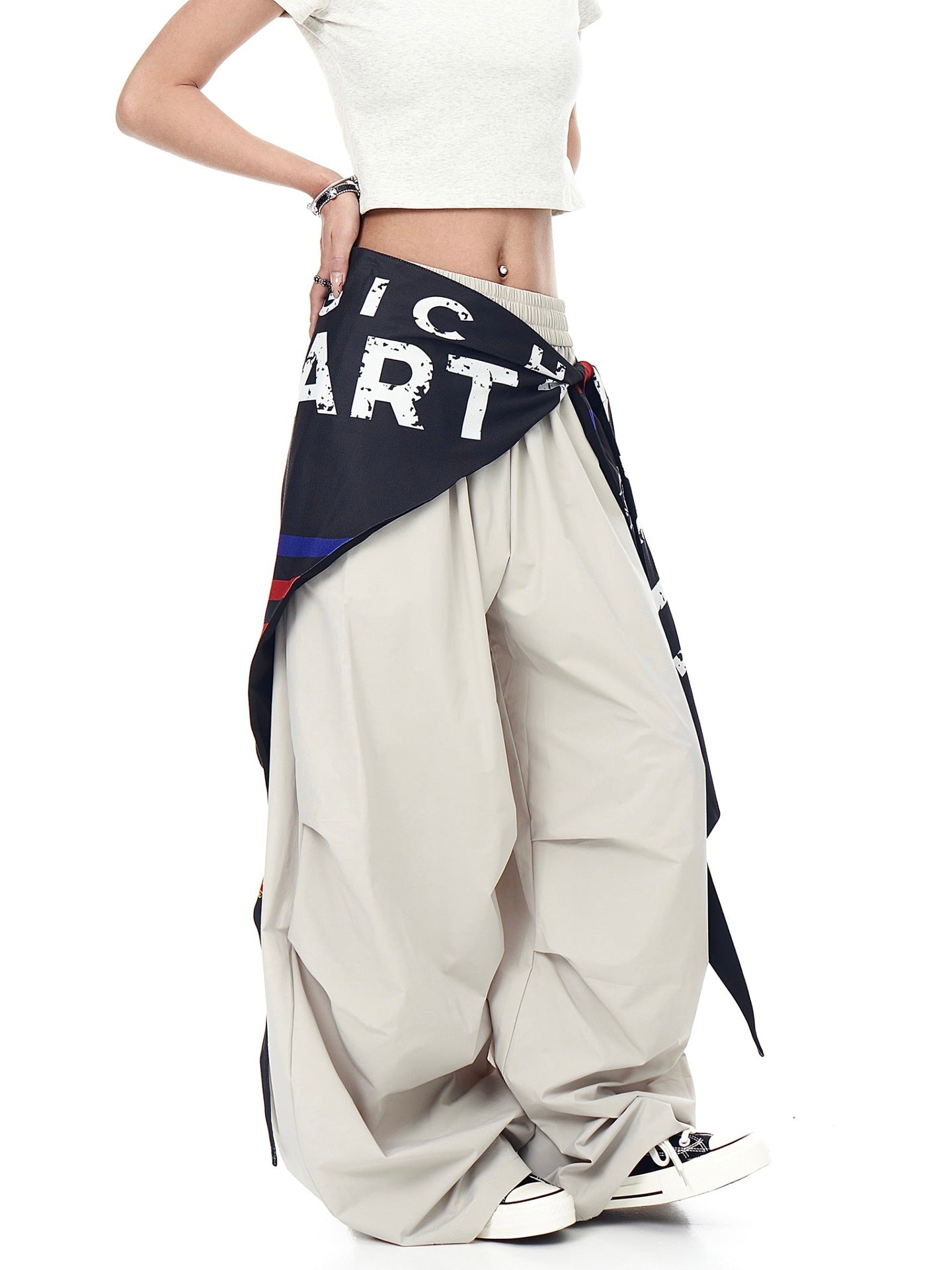 Women casual pants retro hip hop scimitar pants overalls wide leg pants