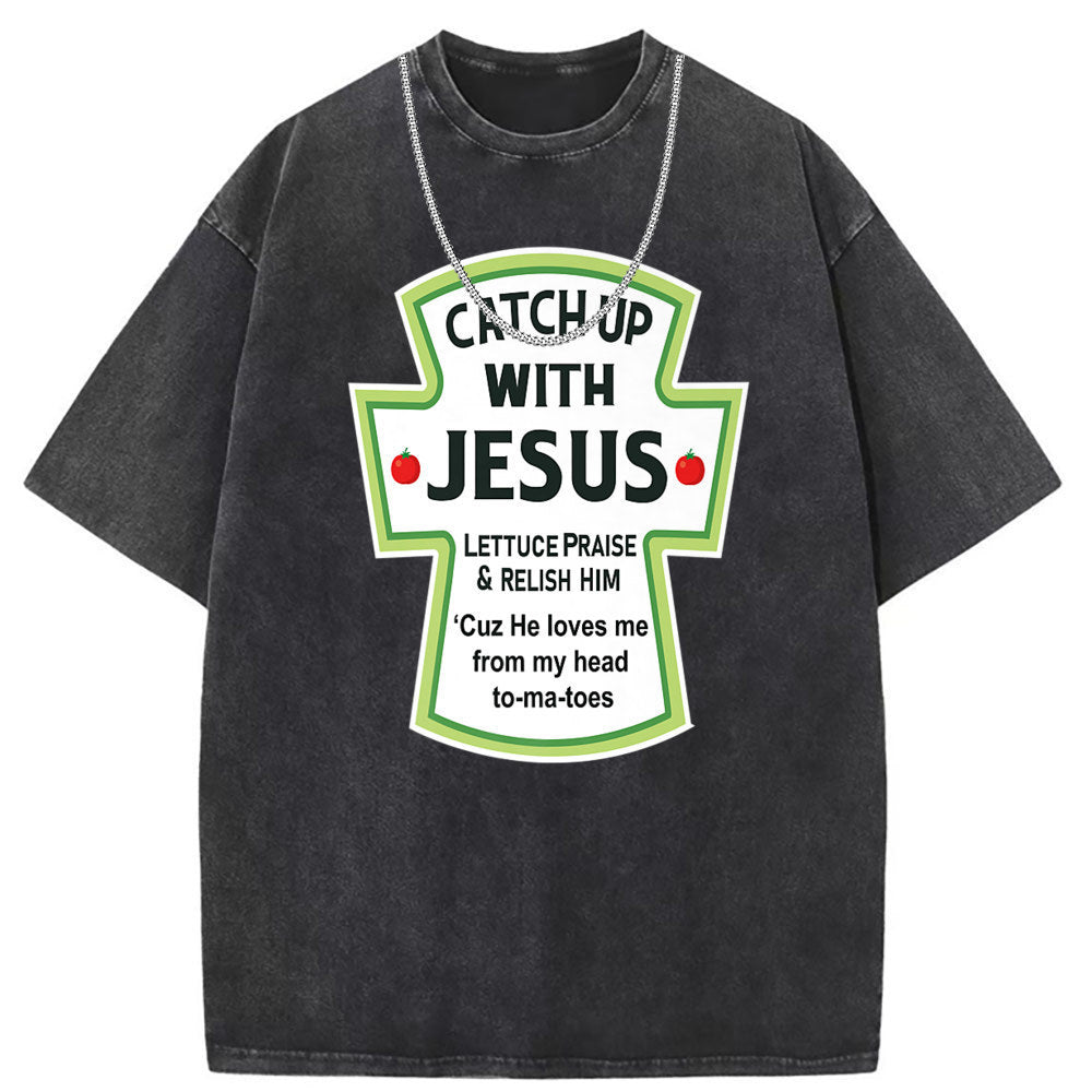 Mens T Shirts Cotton Printed Short Sleeve T-Shirts Washed and Old