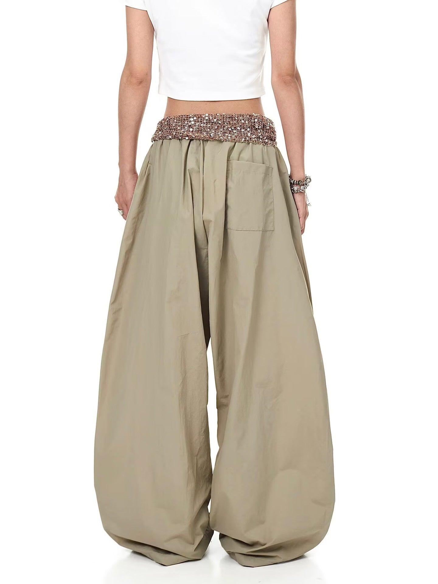 Womens casual pants retro belt loose casual hip hop scimitar pants