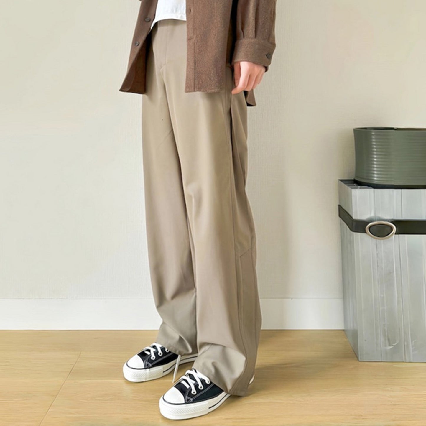 MIJKO Men Vintage Pants Splicing Optional Wide-Foot Zipper Pants Casual Pants