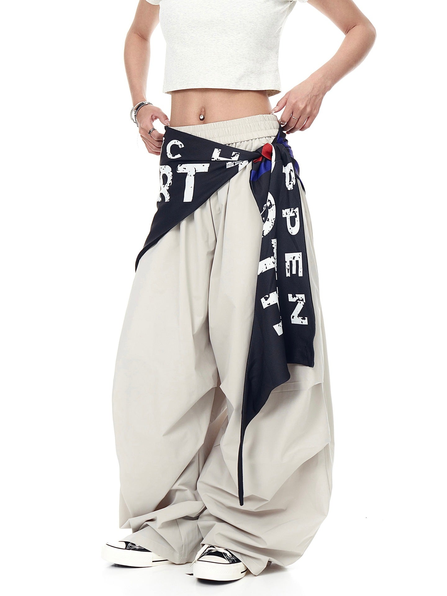Women casual pants retro hip hop scimitar pants overalls wide leg pants