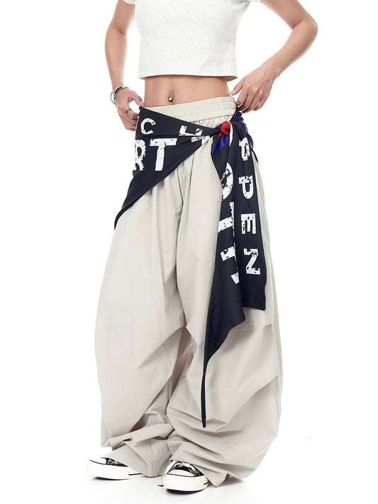 Women casual pants retro hip hop scimitar pants overalls wide leg pants