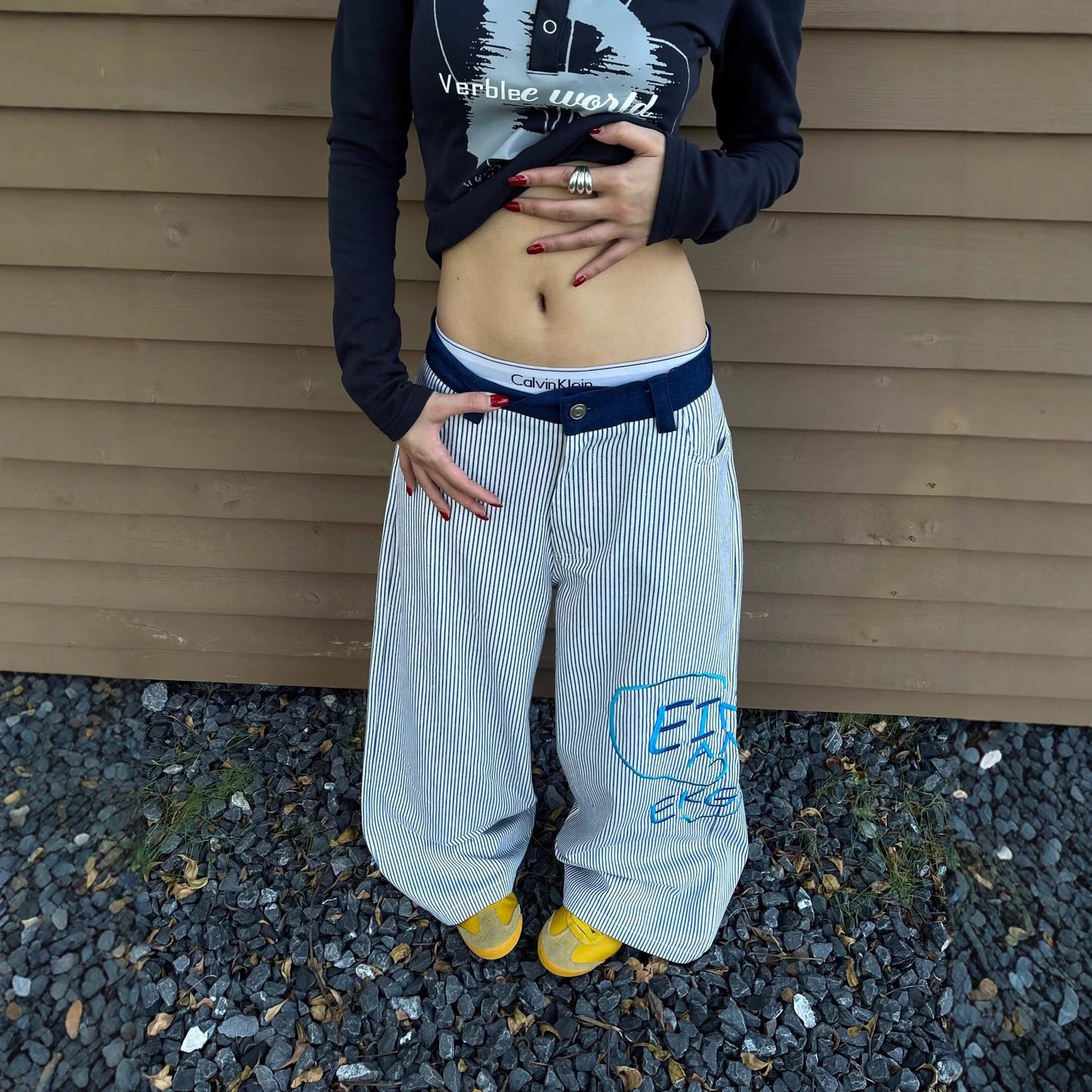 Women casual pants hearts tripes loose