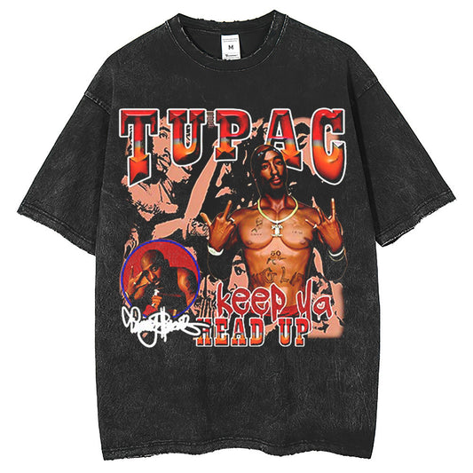 Mens T Shirts Vintage 2PAC West Coast HIPHOP Loose Short Sleeve T-Shirt