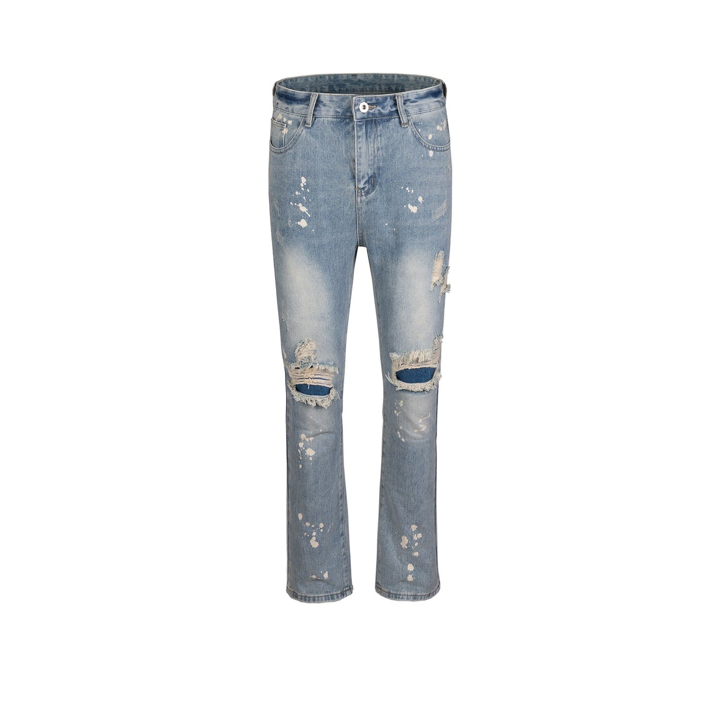 MIJKO Men Vintage Pants MIJKO Straight Ripped Pants Washed Jeans