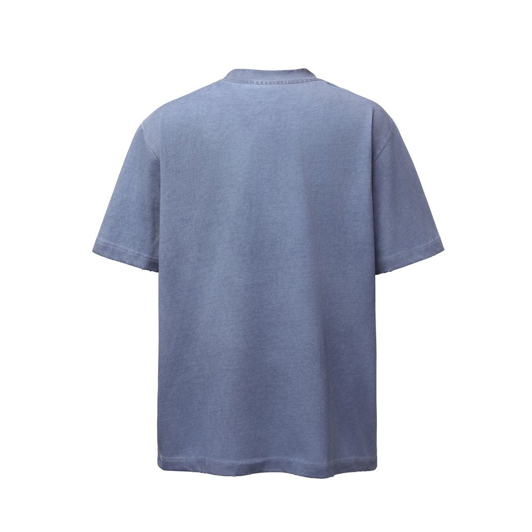 Men t shirts retro double yarn washed distressed printing loose short sleeves