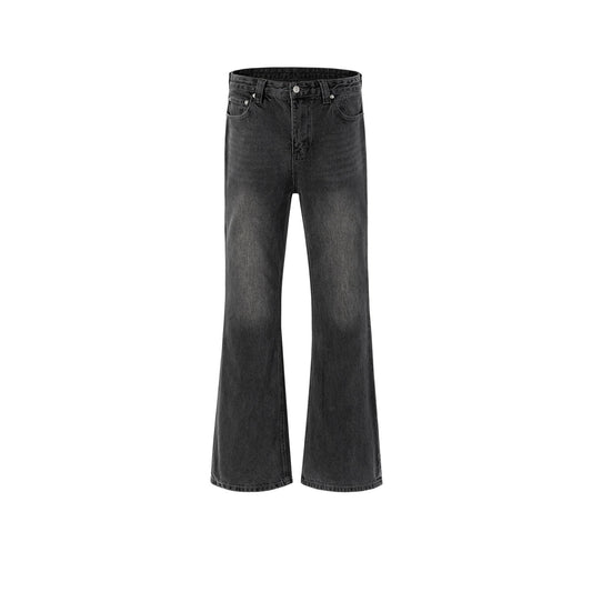 MIJKO Mens Vintage Pants MIJKO BootCut Old Wash Water Old Black Grey Jeans