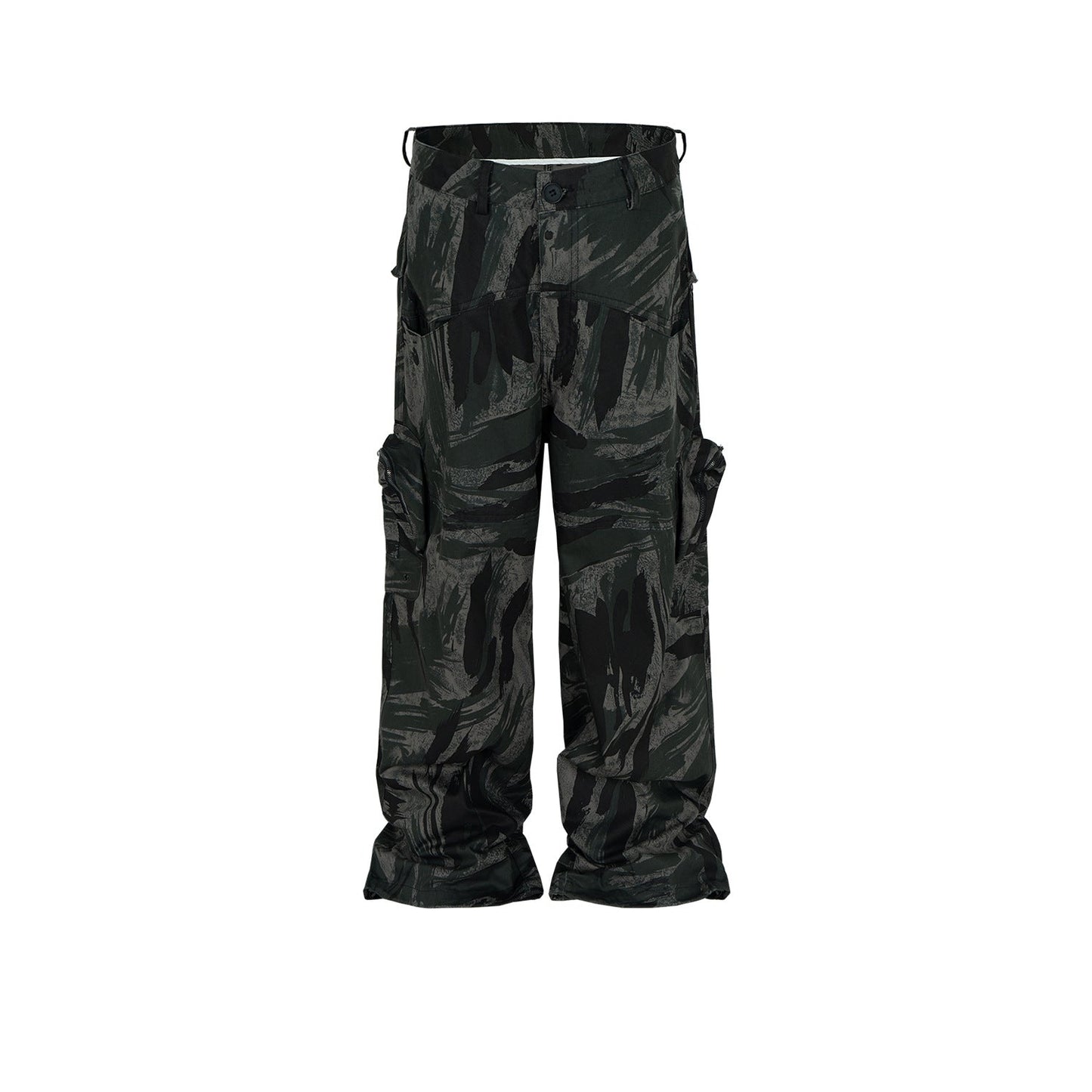 MIJKO Mens Vintage Pants MIJKO graffiti camouflage graffiti tooling trousers pants tide
