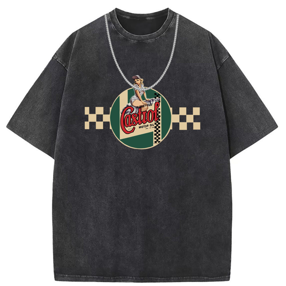 Mens T Shirts Washed Old Punk Cotton Printed Short Sleeves
