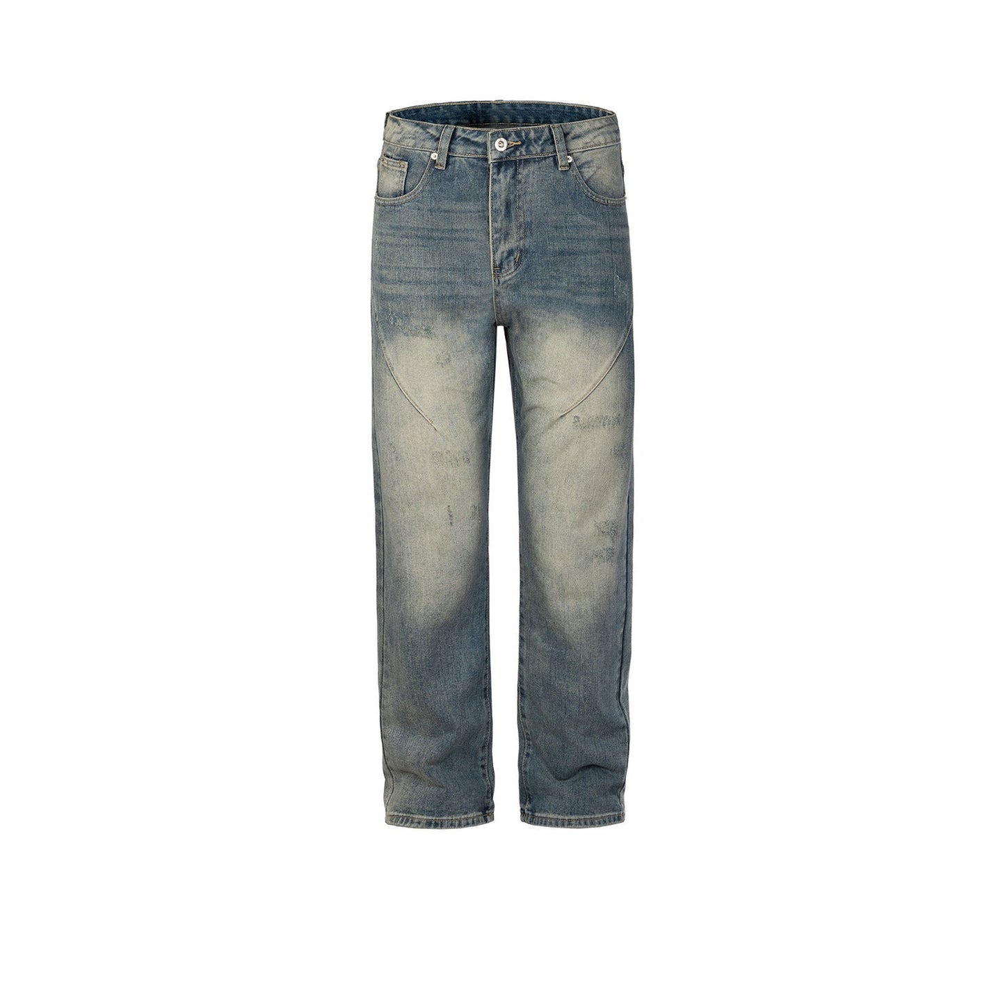 MIJKO Mens Vintage Pants MIJKO Splicing Bug Bite Damage Trousers Straight High Street Jeans