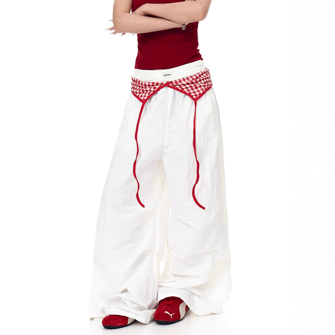 Women casual pant summer loose belt fart curtain pleats
