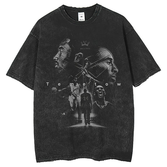 Men T Shirts Kobe Printed T-Shirt Washing Water Old Short Sleeves