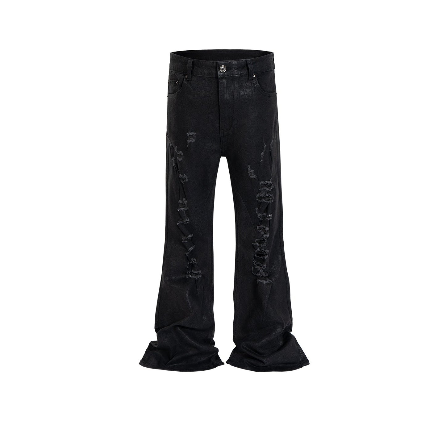 MIJKO Mens Vintage Pants Rotten Ripped Brush Wax Bootcut Jeans