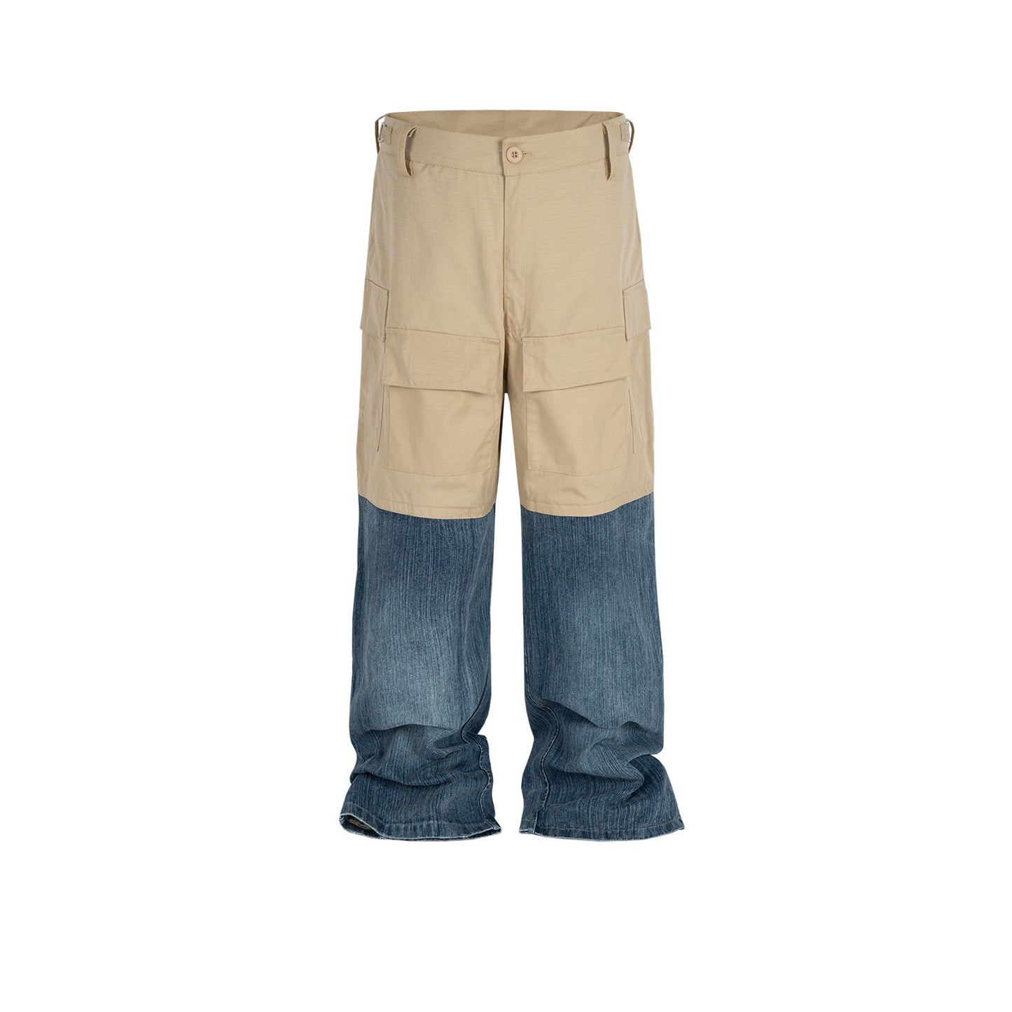 MIJKO Men's Vintage Pants MIJKO Men's Women's Spliced Denim Wide-Leg Overalls Bag Casual Pants