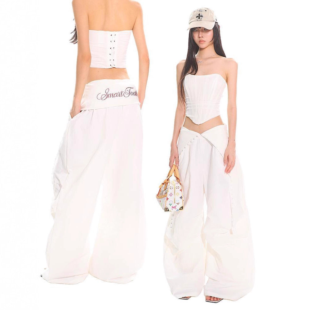 Women casual pants high waist paratrooper pants wide leg women