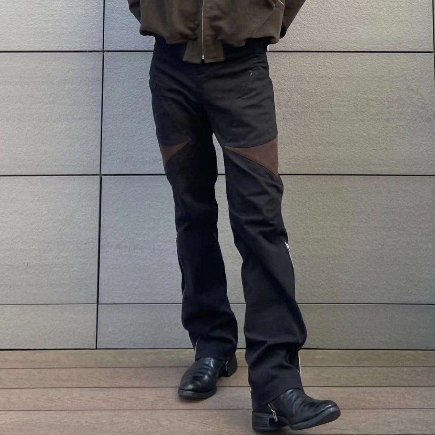 MIJKO Mens Vintage Pants Zip Casual Wide-footed Pants