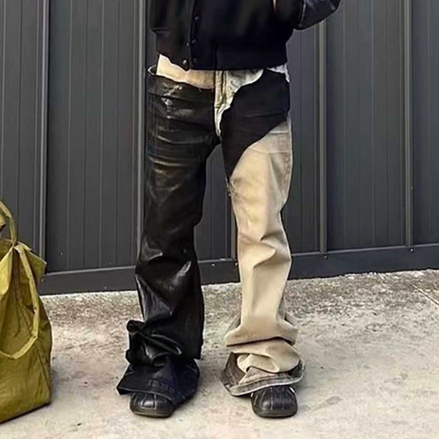 MIJKO Mens Vintage Pants MIJKO RICK wind splicing coated micro-pull jeans