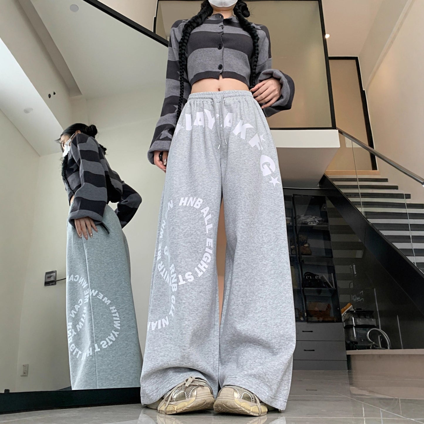 Women casual pants retroletterprintingloose